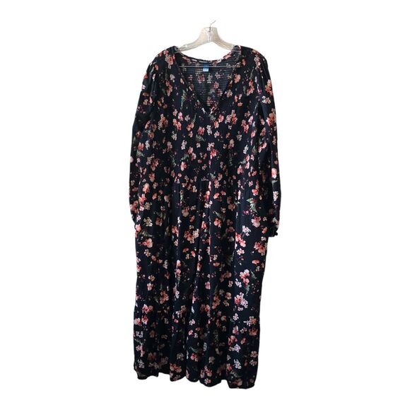 Old Navy Women's Maxi Dress Plus 4X Floral Boho Peasant Smocked Cottage V-Neck - Picture 1 of 9